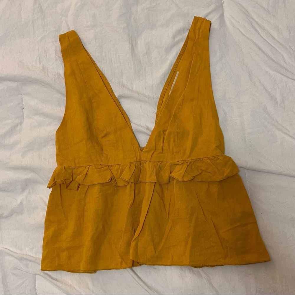 Mustard Yellow Sleeveless Ruffle Top- urban outfitters
